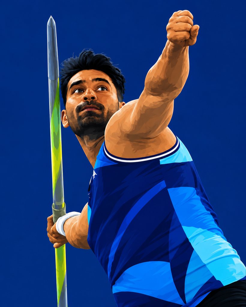 Illustration of Sandip Sargar at the moment of release in the javelin throw